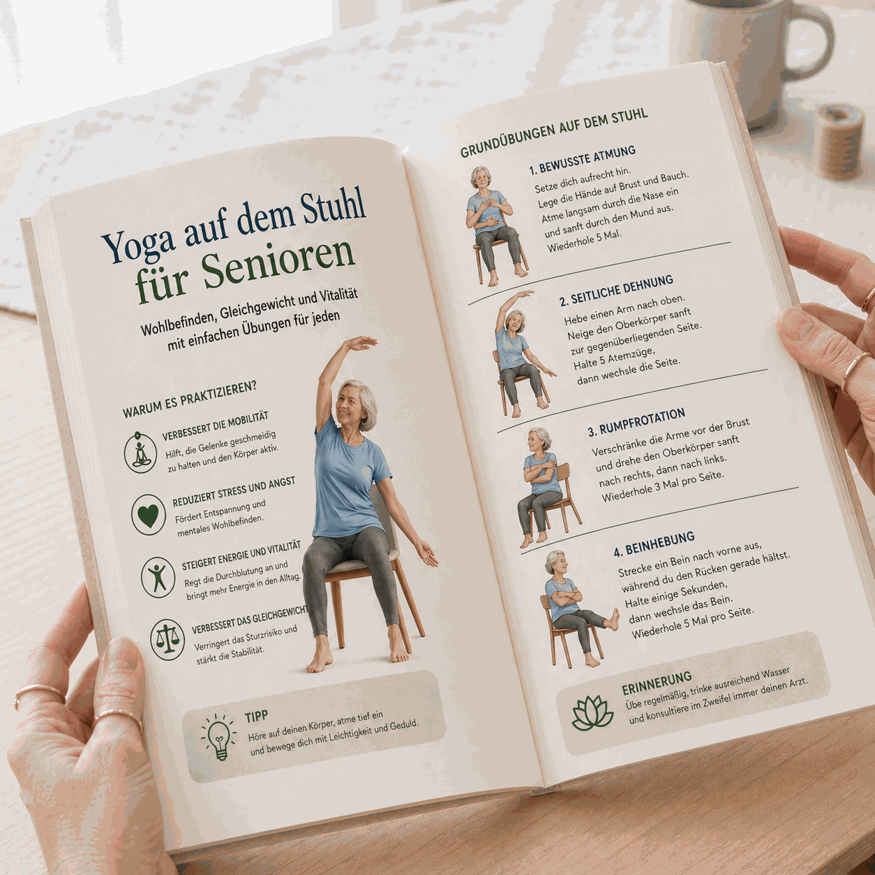 Einblick in die Buchseiten von Stuhl-Yoga für Senioren